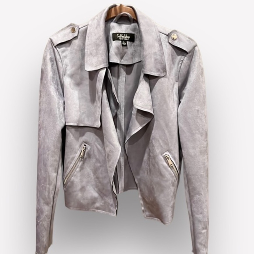 🍁🐠CoffeeShop New York Faux Suede Jacket Small | Dove Gray Lavender | Zip Sleeves